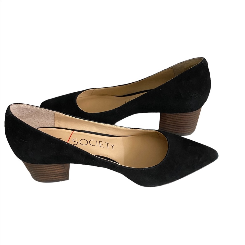 SOLE SOCIETY Andorra Wm’s Sz 6.0 Black Suede Wedge 2” Block Heels Pump